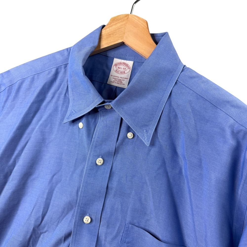 Brooks Brothers Original Polo Shirt Mens 16.5 33 Blue‎ Traditional Fit Non-Iron